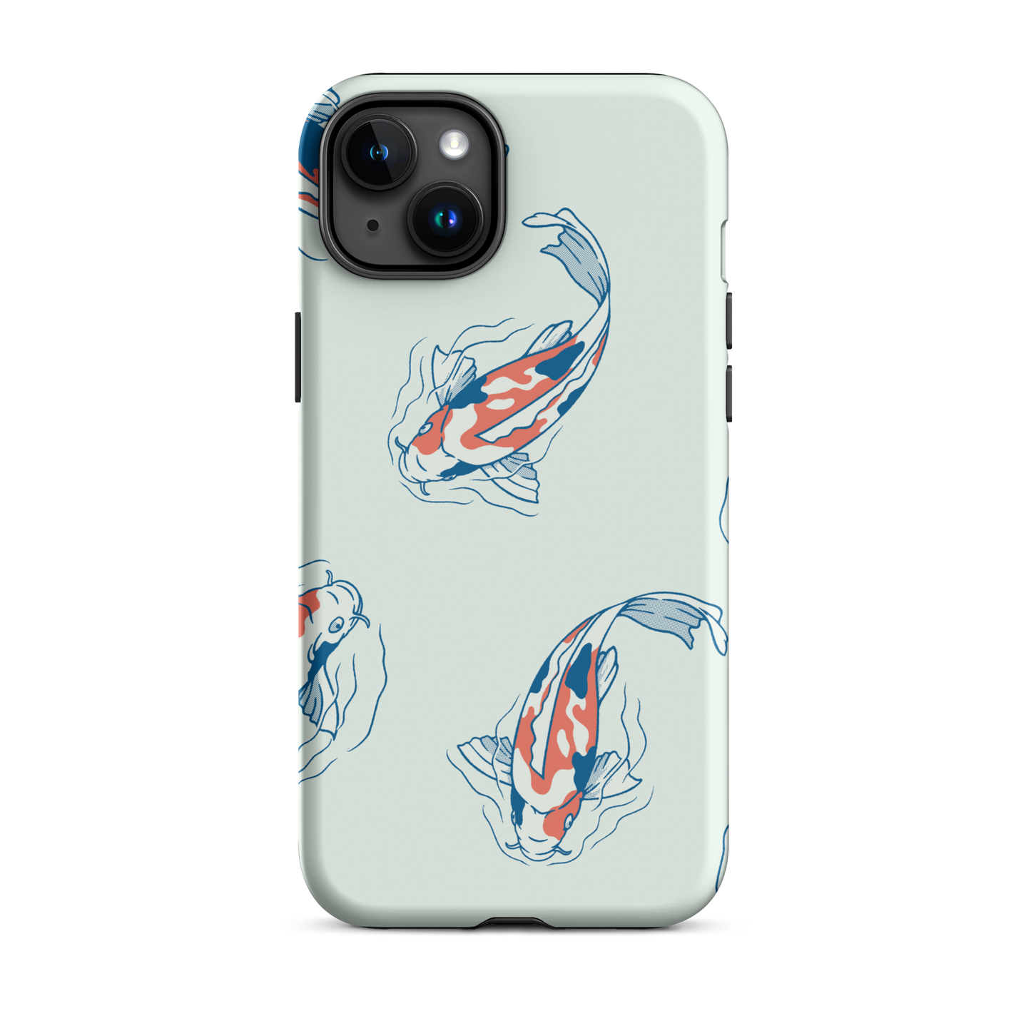 A pattern featuring koi fish gracefully swimming across a calm blue pond. A minimalist design inspired by Japanese illustration, bringing a gentle sense of peace and serenity.