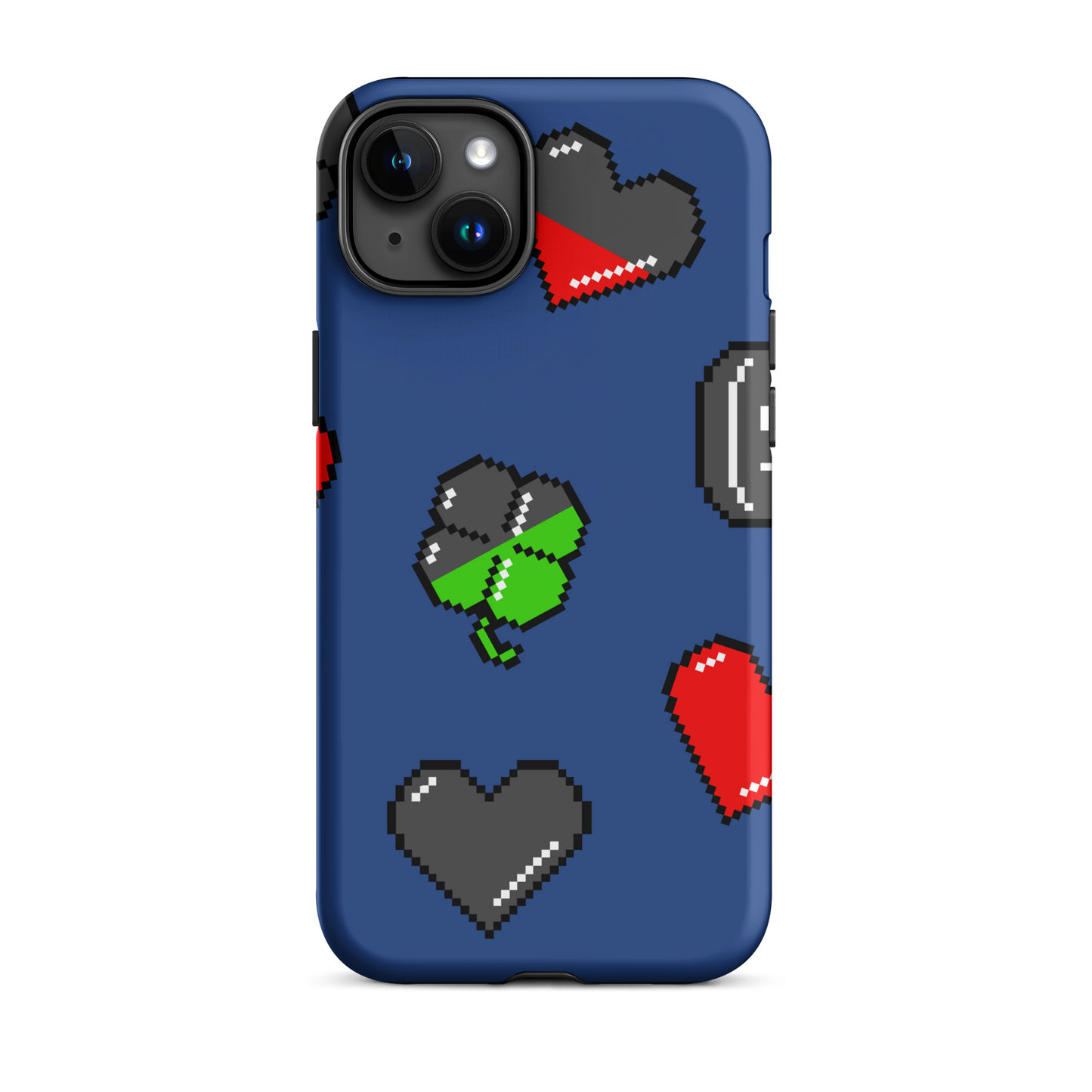 A repeating pattern made of 8-bit video game icons like hearts, four-leaf clovers, and coins. A nostalgic pixel art design inspired by classic games and retro digital culture.