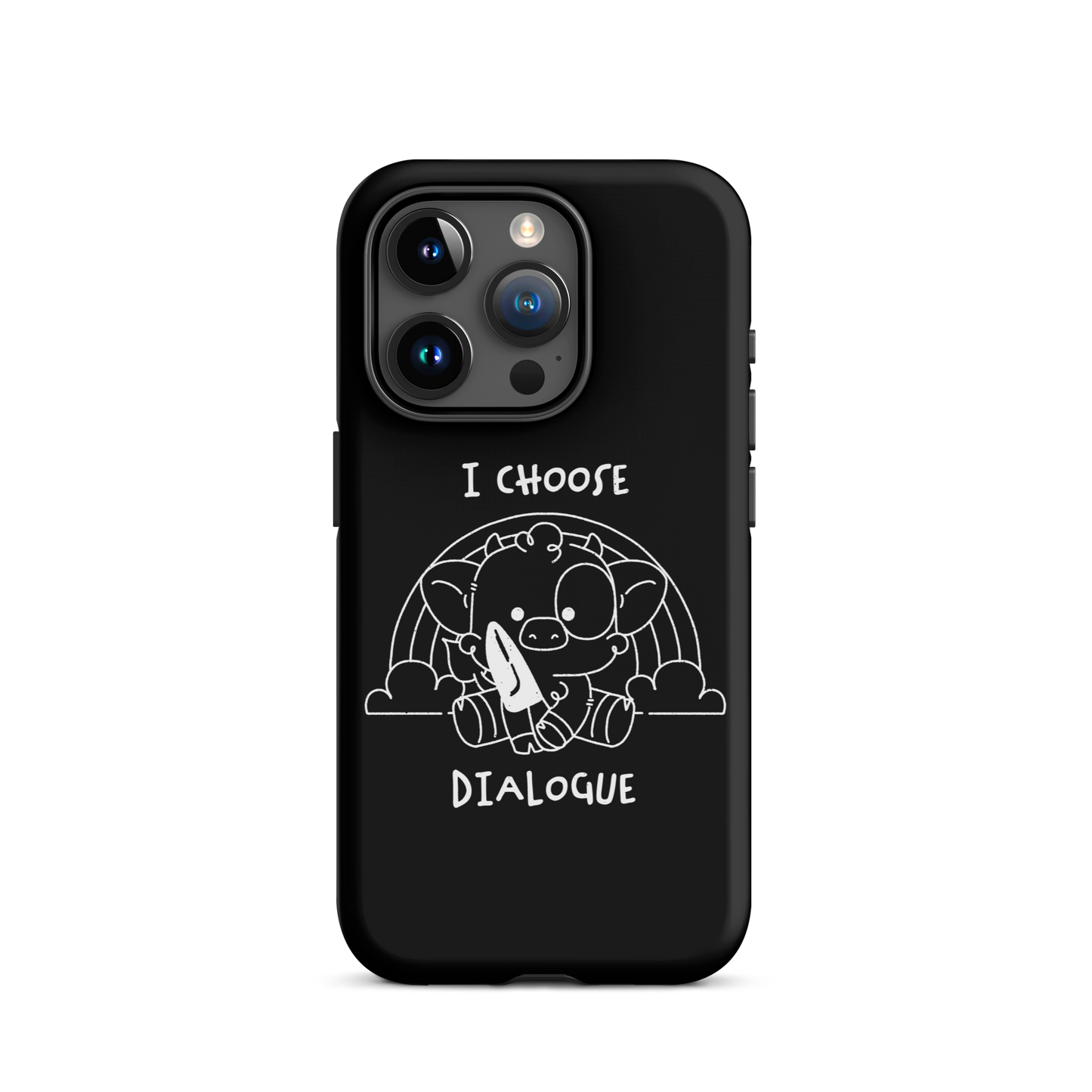 An adorable cow holds a knife while sitting in front of a rainbow, accompanied by the phrase “I Choose Dialogue.” This design combines sweetness and irony to create a fun and unexpected contrast. It’s a great gift for those who enjoy subtle humor and designs that combine cuteness with a touch of irreverence.
