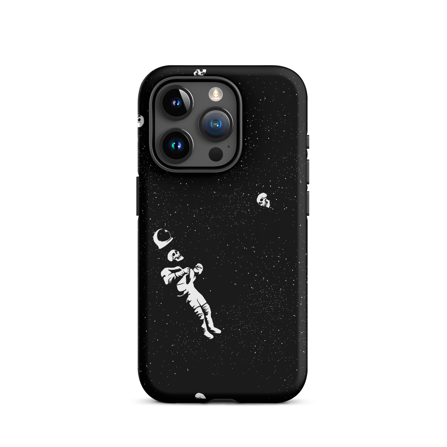 This image features a white astronaut figures floating in a dark, starry space background. The astronaut is surrounded by small celestial bodies and crescent moons, giving a sense of drifting through the cosmos. The design is intricate and has a whimsical, dreamy quality, with a vintage-inspired look, evoking a sense of exploration and wonder.