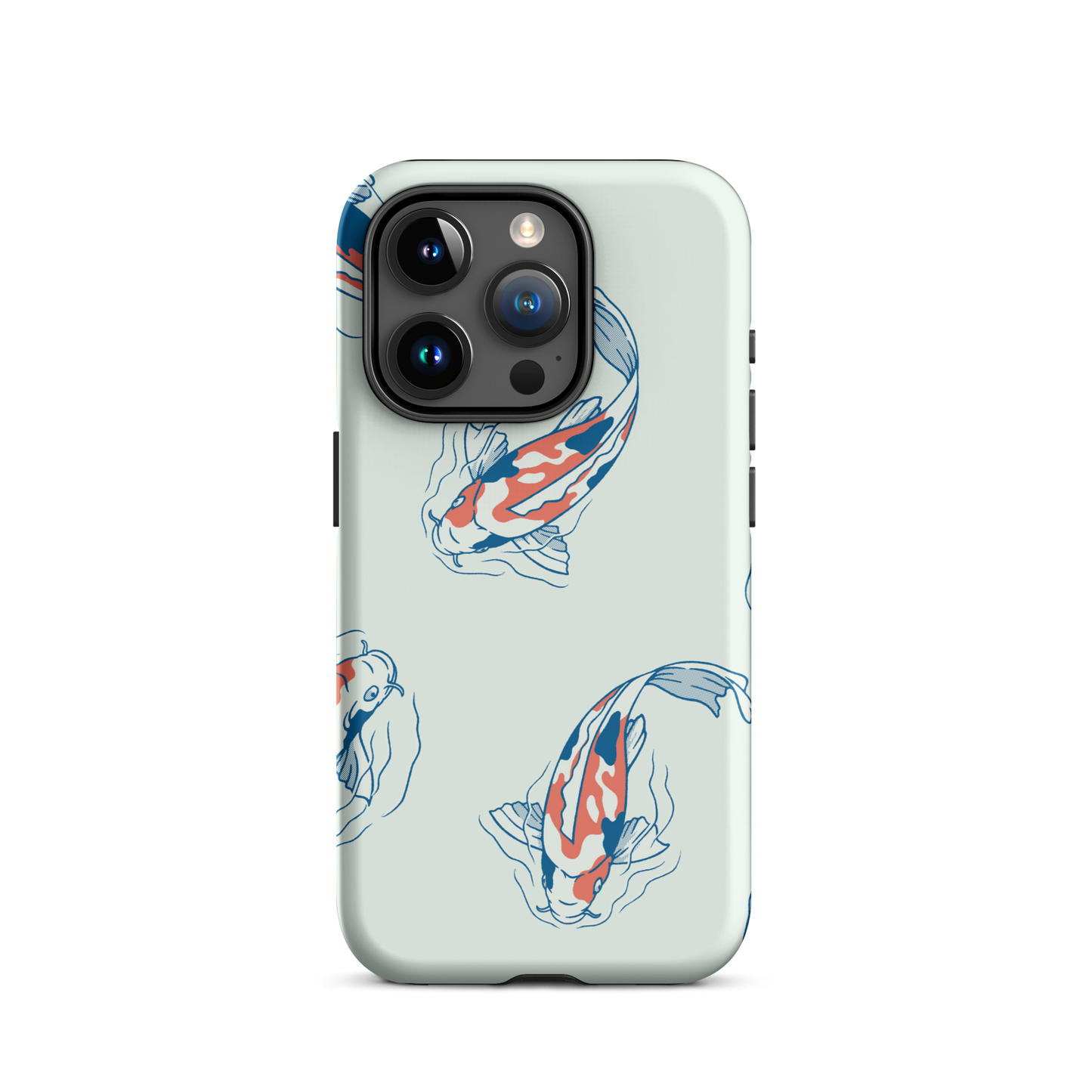 A pattern featuring koi fish gracefully swimming across a calm blue pond. A minimalist design inspired by Japanese illustration, bringing a gentle sense of peace and serenity.
