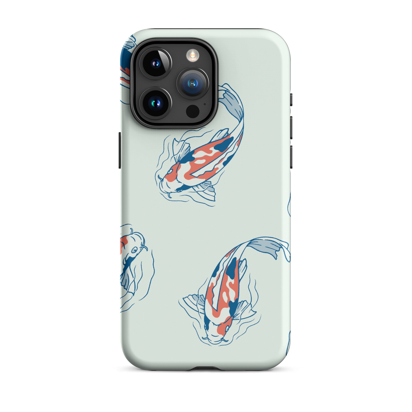A pattern featuring koi fish gracefully swimming across a calm blue pond. A minimalist design inspired by Japanese illustration, bringing a gentle sense of peace and serenity.