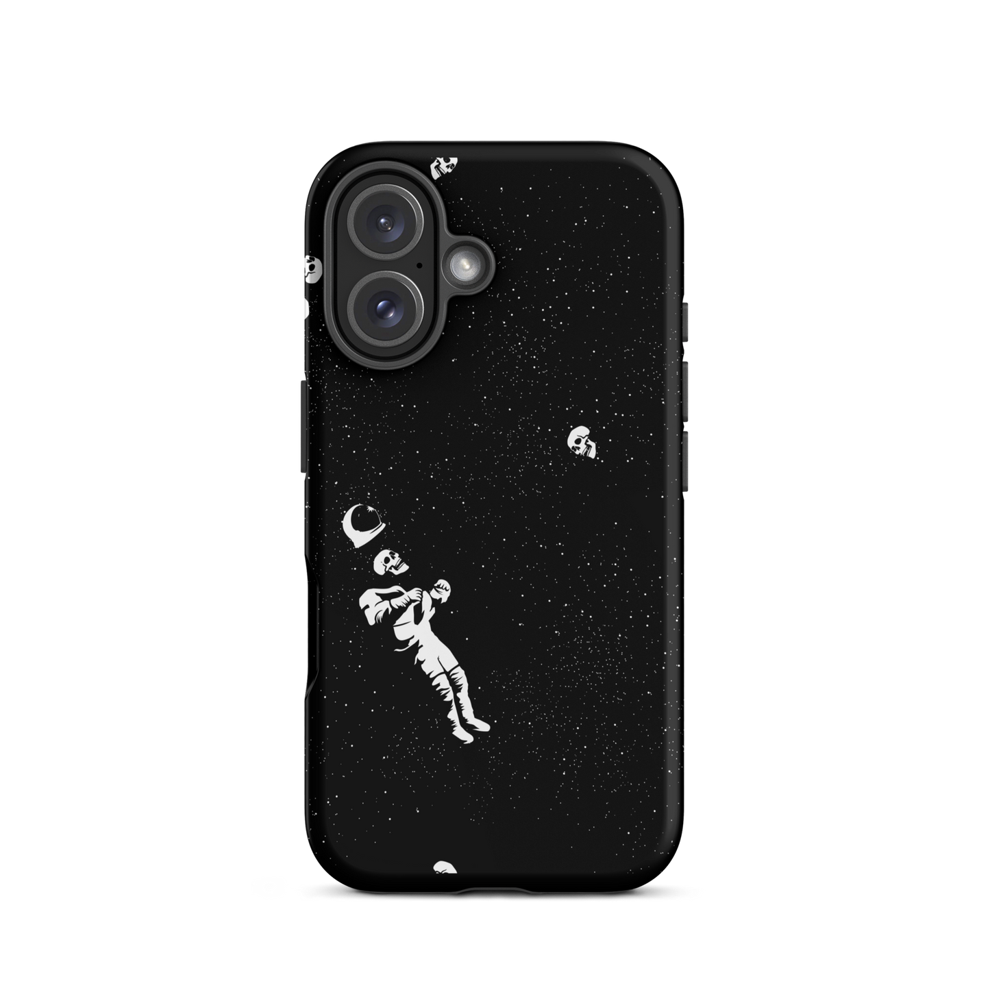 This image features a white astronaut figures floating in a dark, starry space background. The astronaut is surrounded by small celestial bodies and crescent moons, giving a sense of drifting through the cosmos. The design is intricate and has a whimsical, dreamy quality, with a vintage-inspired look, evoking a sense of exploration and wonder.