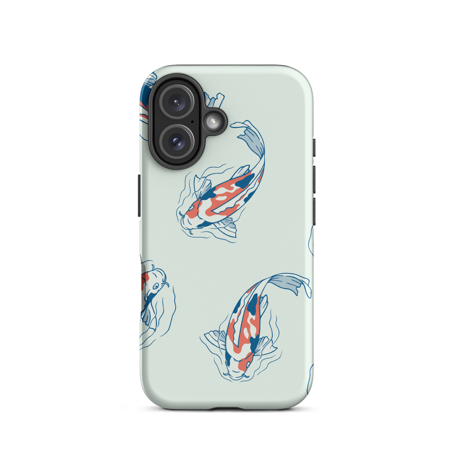A pattern featuring koi fish gracefully swimming across a calm blue pond. A minimalist design inspired by Japanese illustration, bringing a gentle sense of peace and serenity.