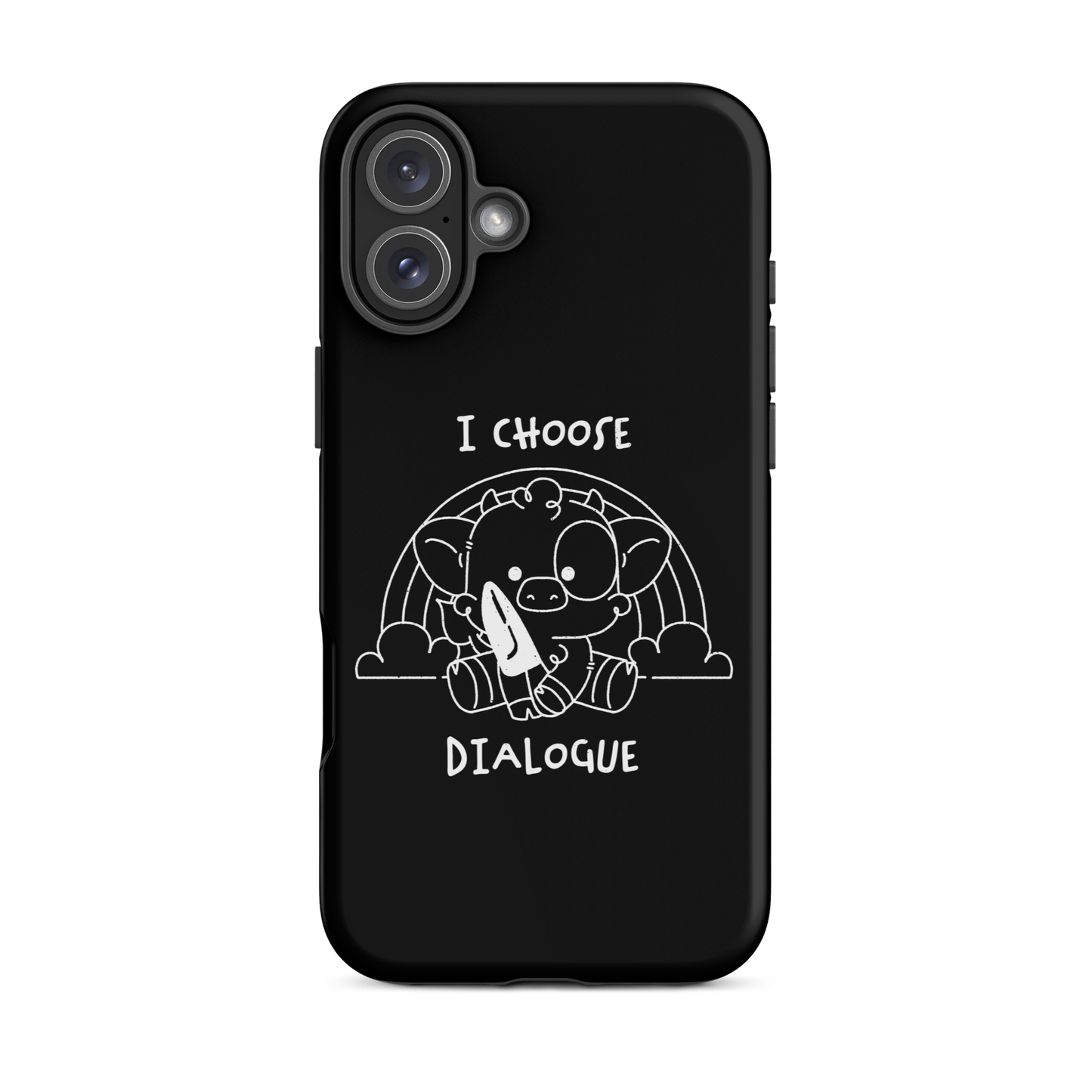 An adorable cow holds a knife while sitting in front of a rainbow, accompanied by the phrase “I Choose Dialogue.” This design combines sweetness and irony to create a fun and unexpected contrast. It’s a great gift for those who enjoy subtle humor and designs that combine cuteness with a touch of irreverence.