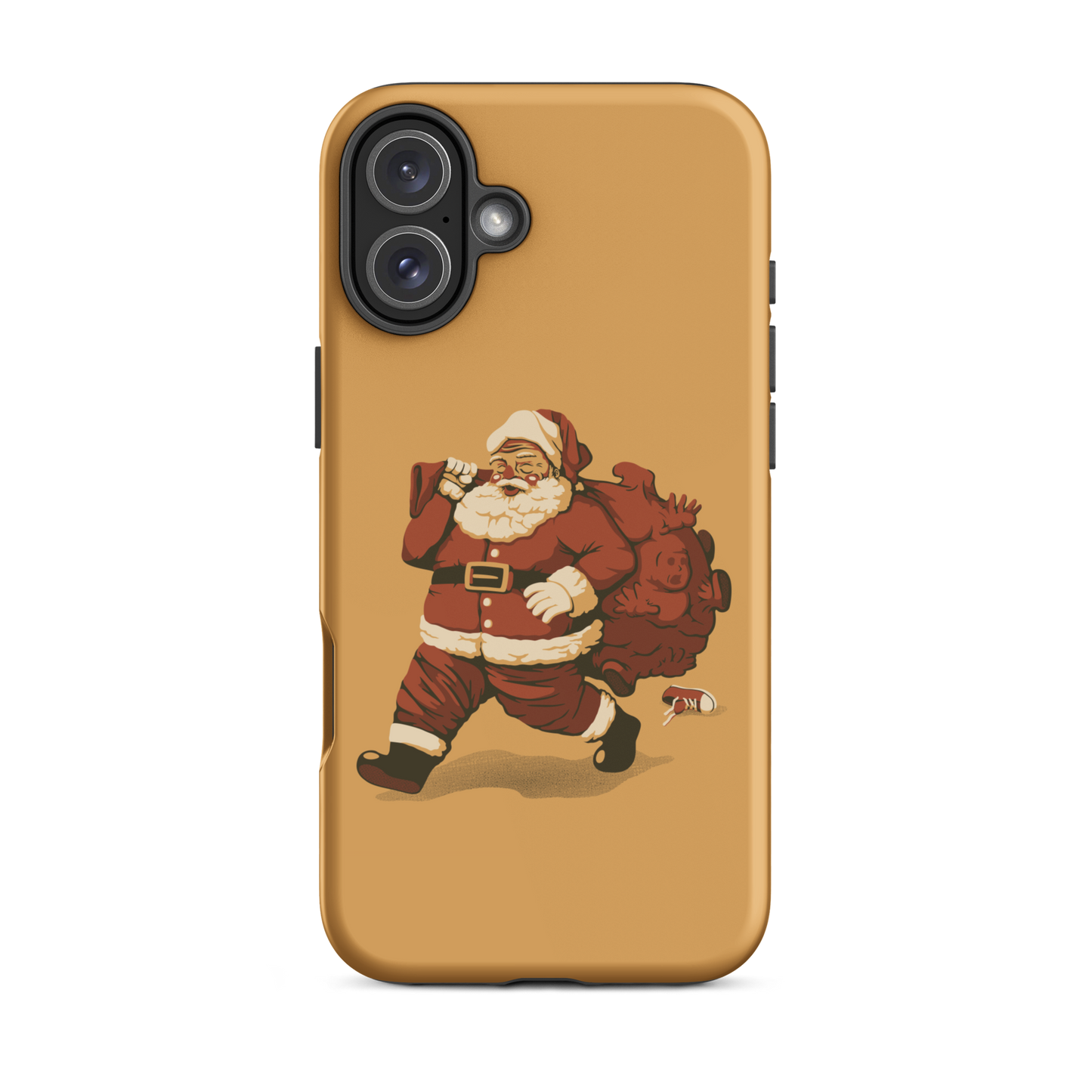 A cute Santa Claus carrying a red bag full of what appear to be gifts, but when you look closer you can see that there are several little boys. A fun art that mixes up the story that the good boys are going to get charcoal from Santa, but this time Santa is taking them.