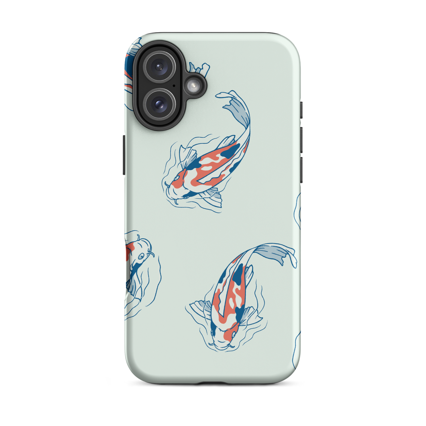 A pattern featuring koi fish gracefully swimming across a calm blue pond. A minimalist design inspired by Japanese illustration, bringing a gentle sense of peace and serenity.