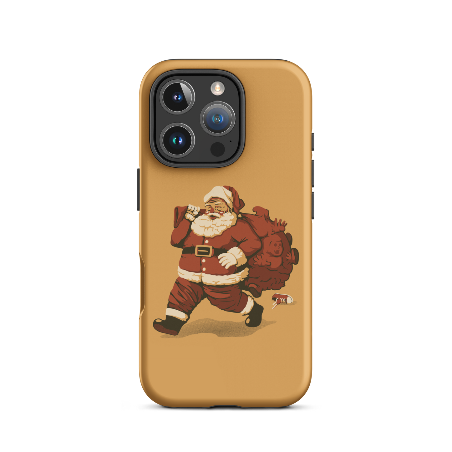 A cute Santa Claus carrying a red bag full of what appear to be gifts, but when you look closer you can see that there are several little boys. A fun art that mixes up the story that the good boys are going to get charcoal from Santa, but this time Santa is taking them.