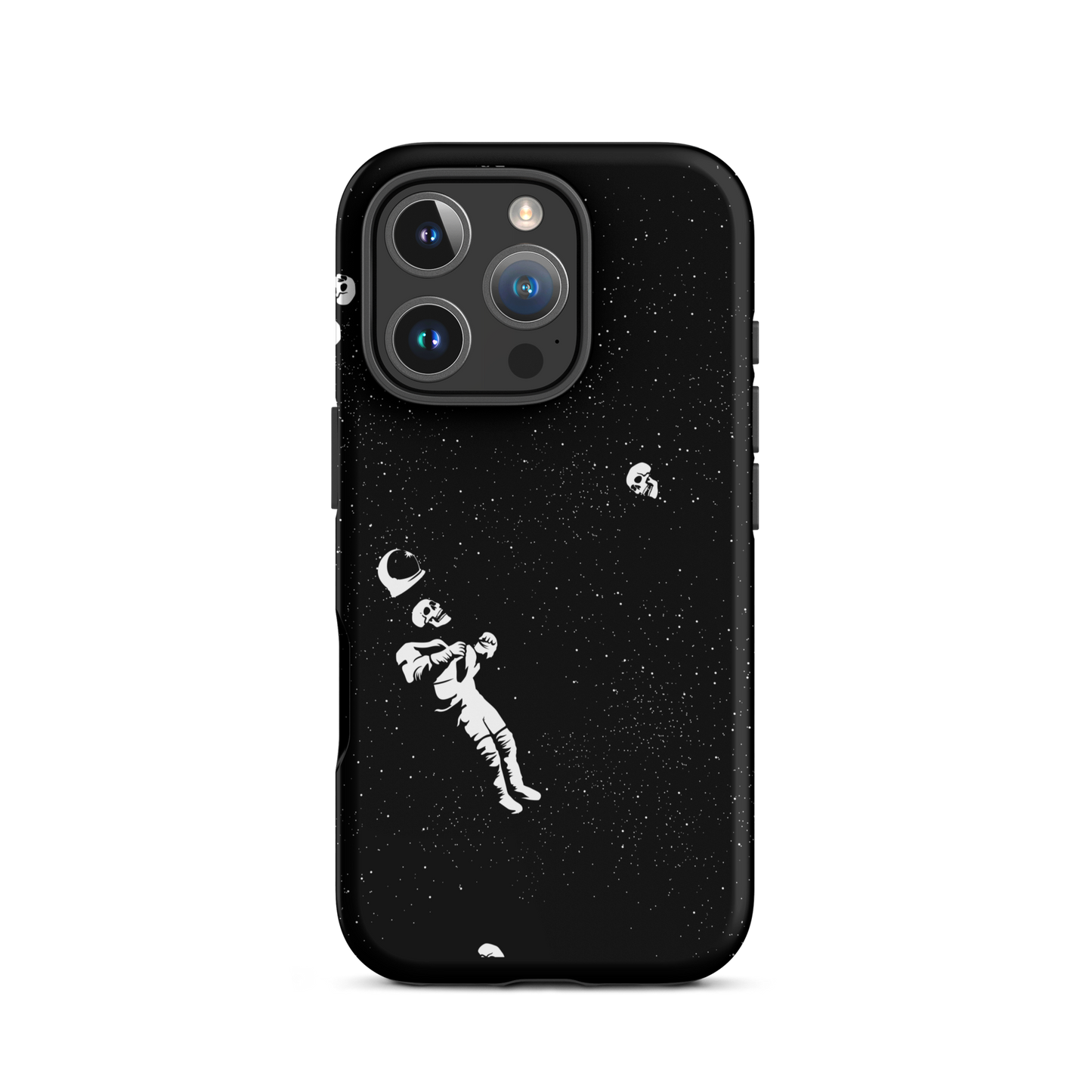 This image features a white astronaut figures floating in a dark, starry space background. The astronaut is surrounded by small celestial bodies and crescent moons, giving a sense of drifting through the cosmos. The design is intricate and has a whimsical, dreamy quality, with a vintage-inspired look, evoking a sense of exploration and wonder.