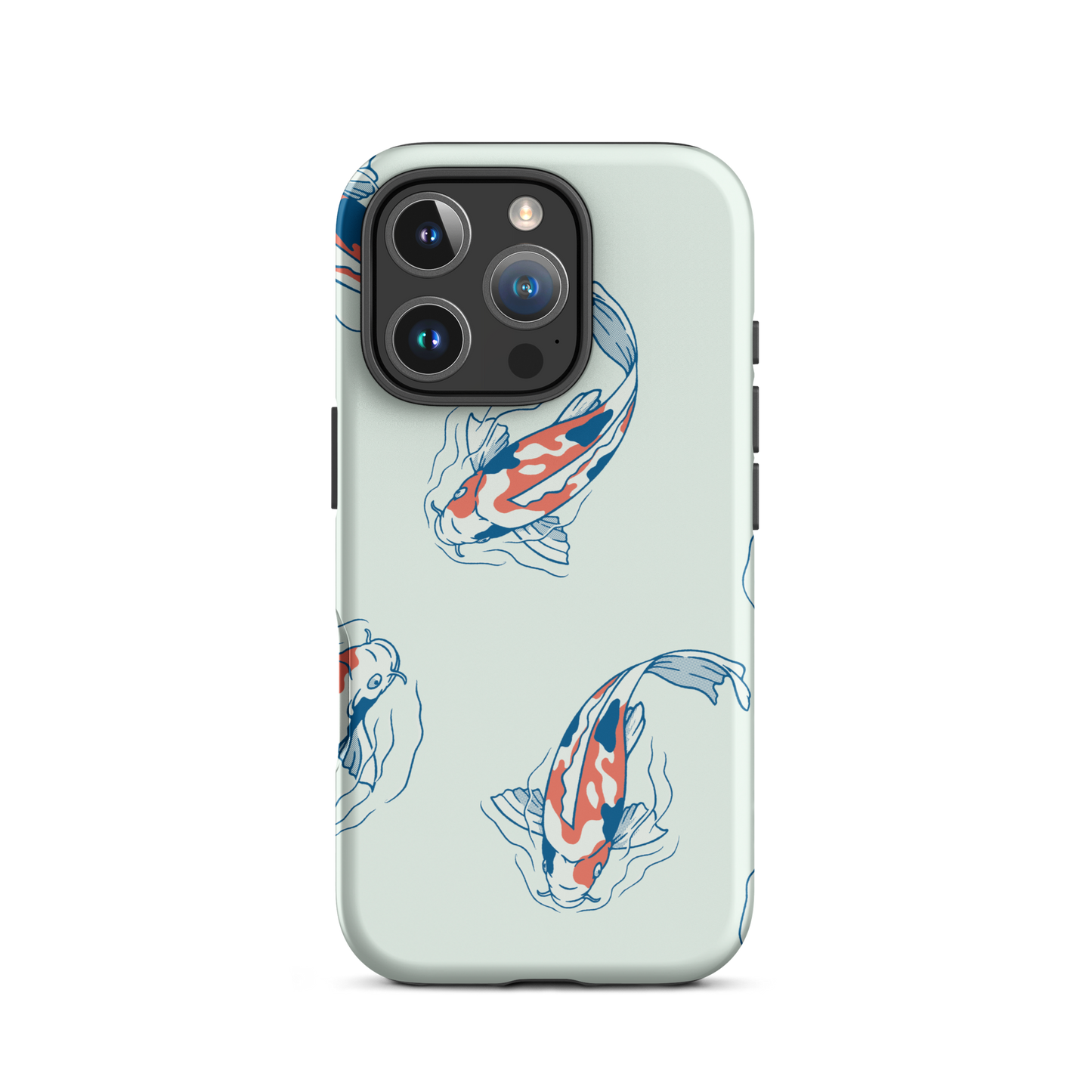A pattern featuring koi fish gracefully swimming across a calm blue pond. A minimalist design inspired by Japanese illustration, bringing a gentle sense of peace and serenity.