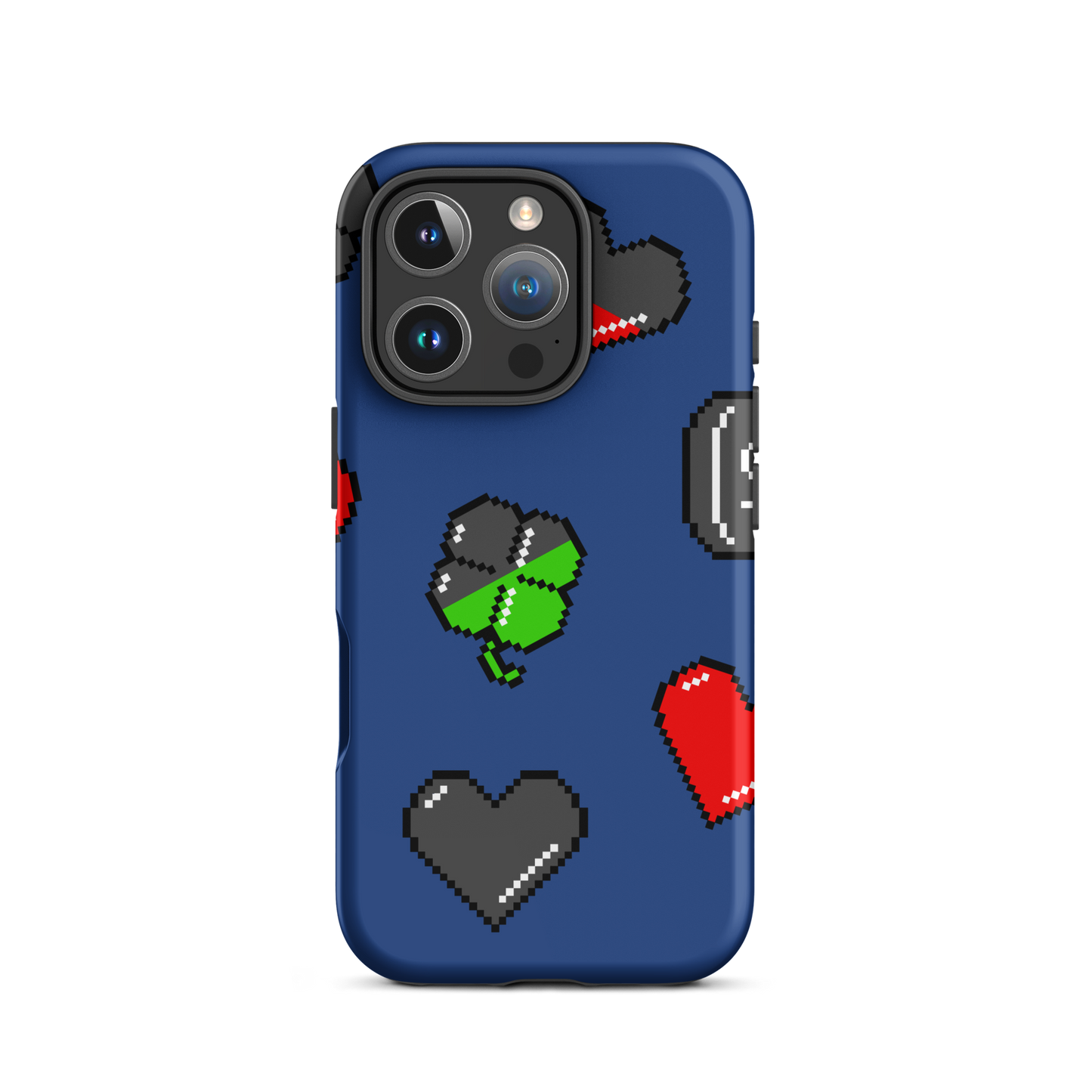 A repeating pattern made of 8-bit video game icons like hearts, four-leaf clovers, and coins. A nostalgic pixel art design inspired by classic games and retro digital culture.