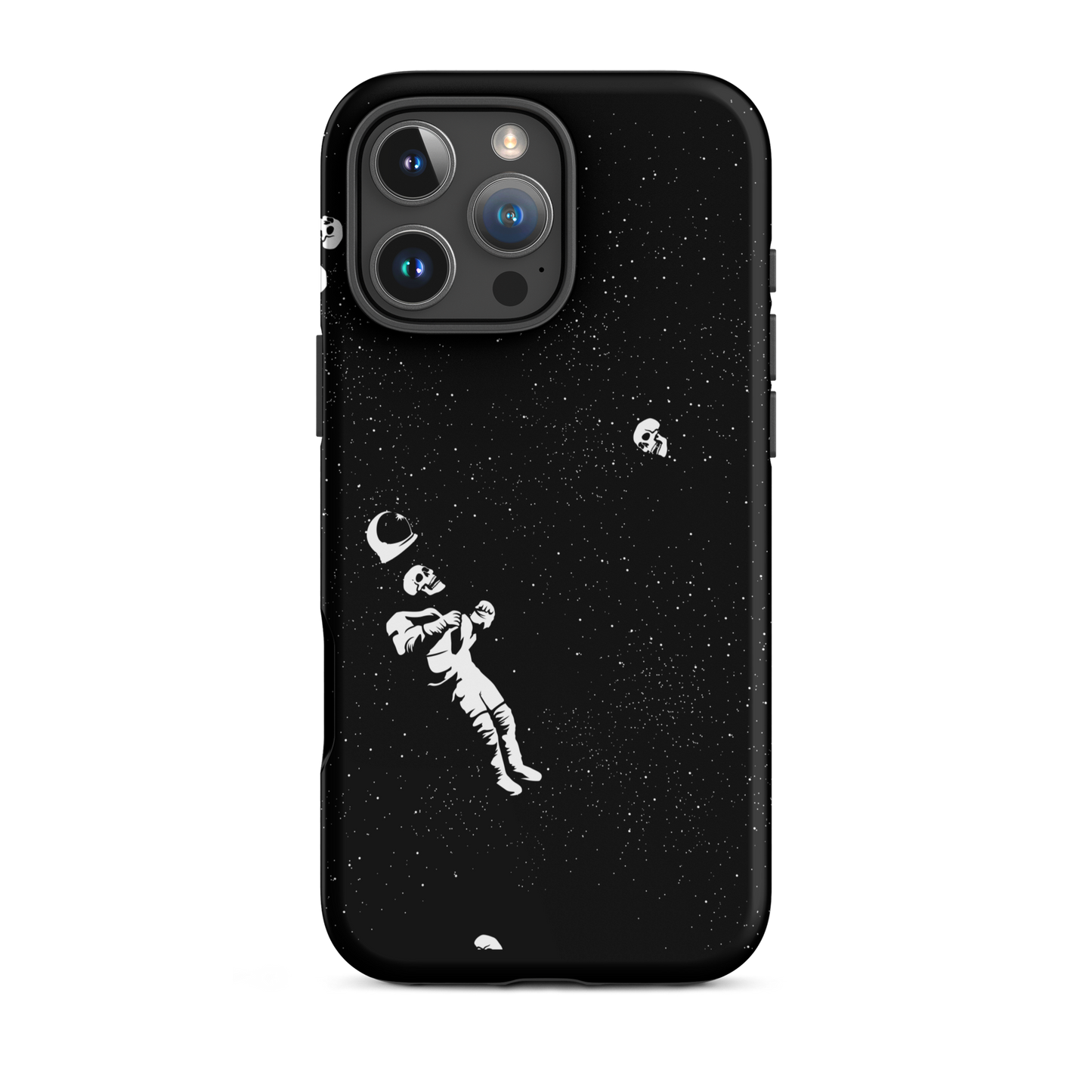 This image features a white astronaut figures floating in a dark, starry space background. The astronaut is surrounded by small celestial bodies and crescent moons, giving a sense of drifting through the cosmos. The design is intricate and has a whimsical, dreamy quality, with a vintage-inspired look, evoking a sense of exploration and wonder.