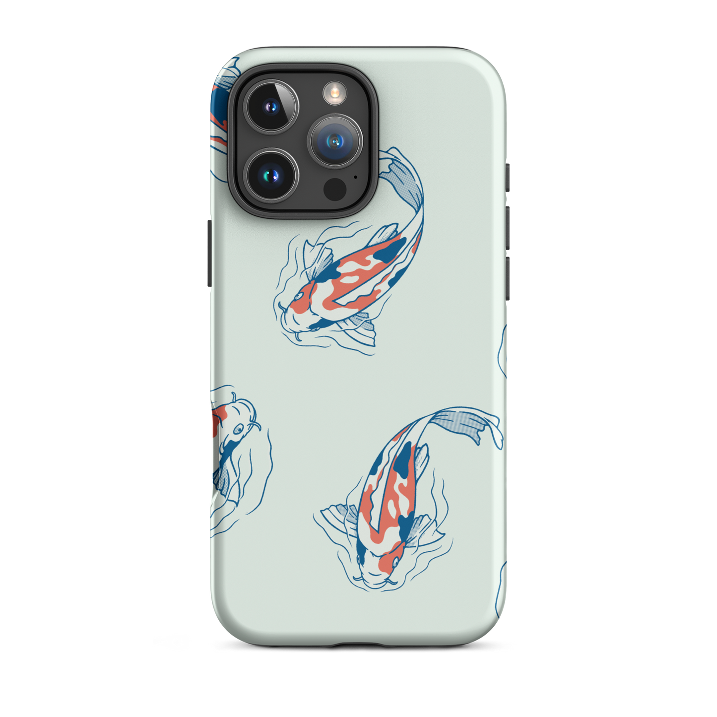 A pattern featuring koi fish gracefully swimming across a calm blue pond. A minimalist design inspired by Japanese illustration, bringing a gentle sense of peace and serenity.