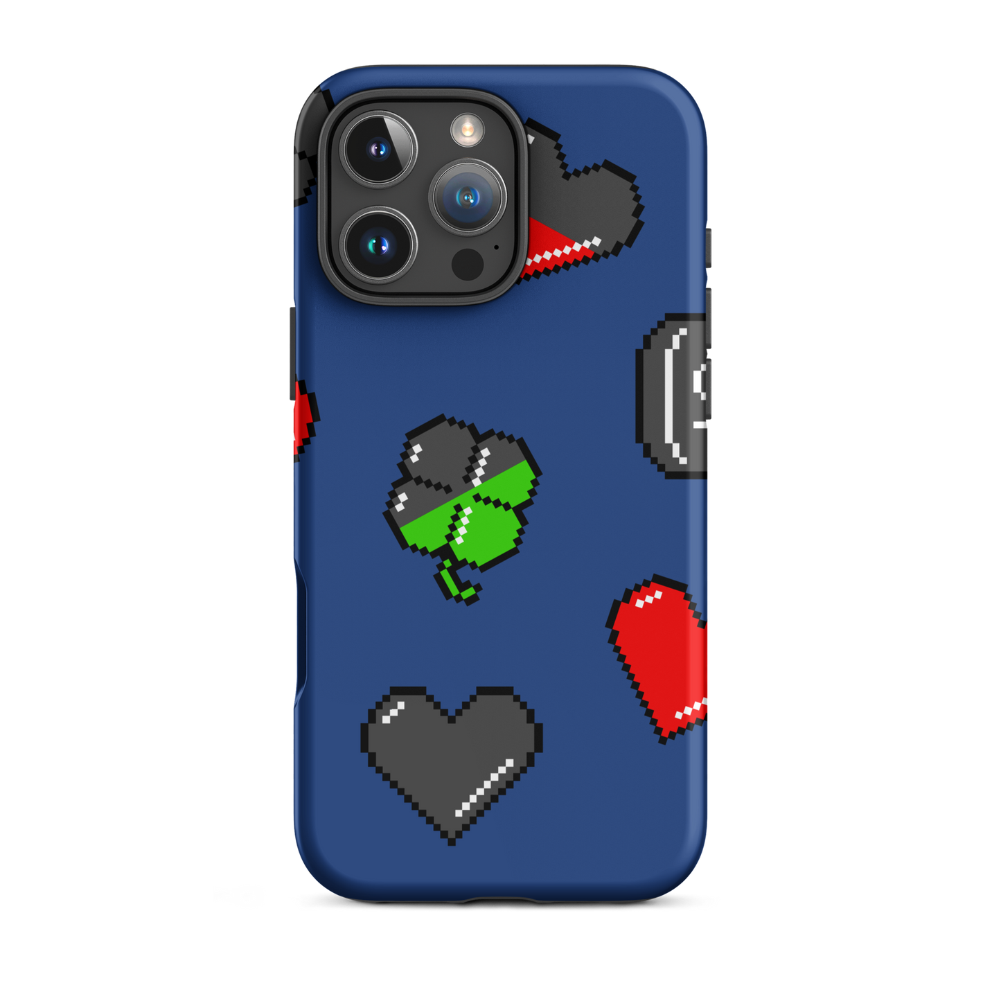 A repeating pattern made of 8-bit video game icons like hearts, four-leaf clovers, and coins. A nostalgic pixel art design inspired by classic games and retro digital culture.