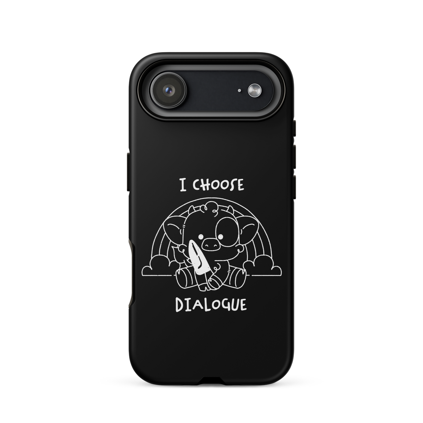 An adorable cow holds a knife while sitting in front of a rainbow, accompanied by the phrase “I Choose Dialogue.” This design combines sweetness and irony to create a fun and unexpected contrast. It’s a great gift for those who enjoy subtle humor and designs that combine cuteness with a touch of irreverence.