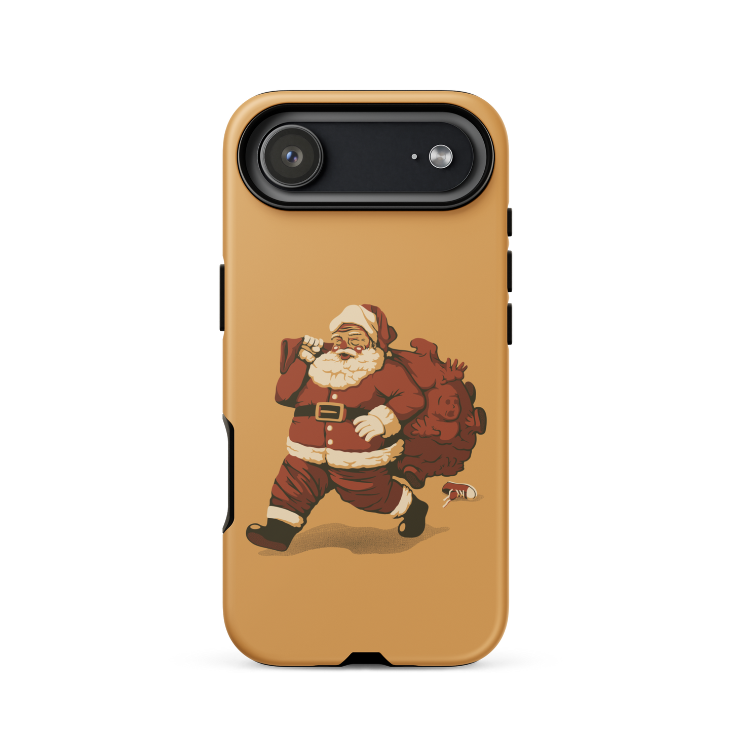 A cute Santa Claus carrying a red bag full of what appear to be gifts, but when you look closer you can see that there are several little boys. A fun art that mixes up the story that the good boys are going to get charcoal from Santa, but this time Santa is taking them.