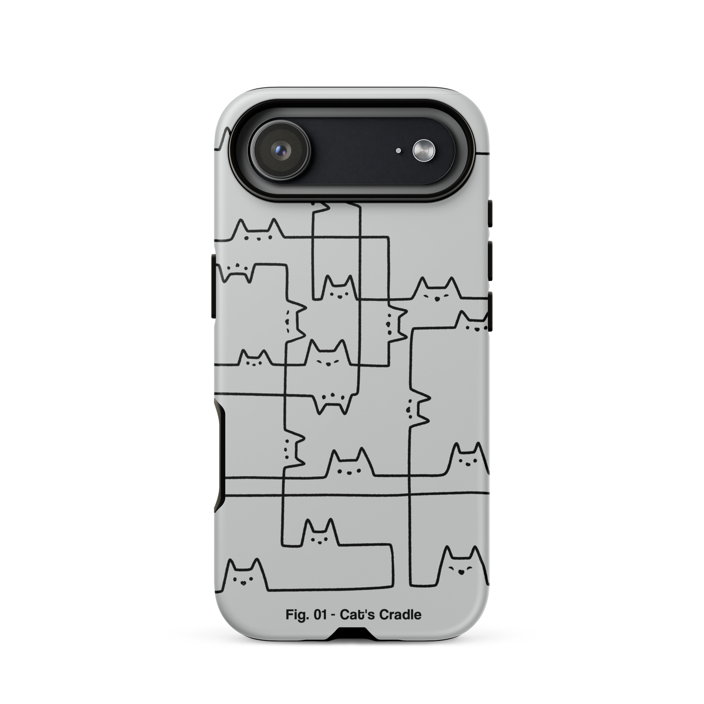 A minimalist artwork of cats drawn with simple black lines, connected as if they were part of a game of string. This design is inspired by the classic "cat's cradle," perfect for cat lovers, fans of quirky line art, and anyone who appreciates clever, lighthearted illustrations.