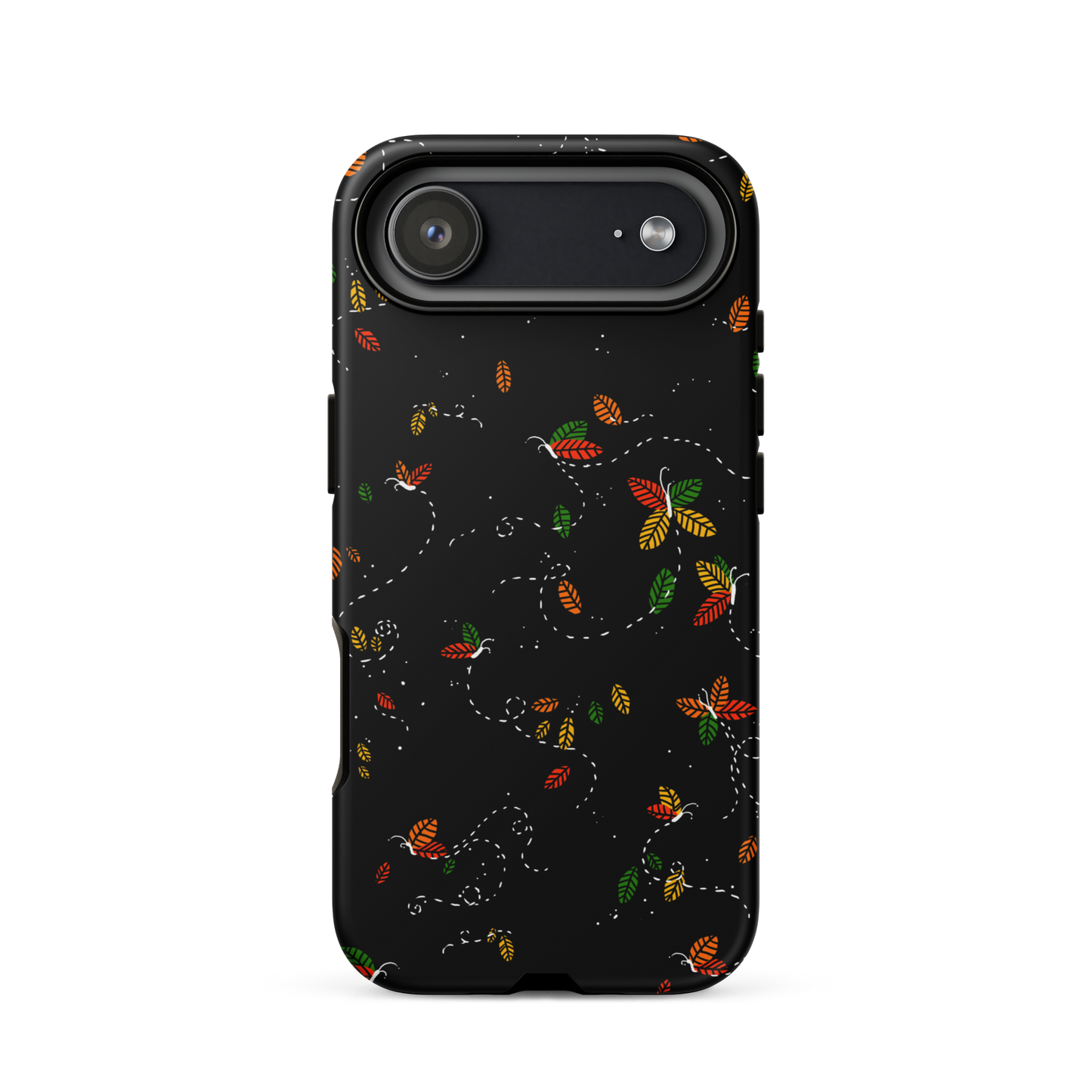 A minimalist pattern in warm autumn tones, where leaves subtly form small butterflies. A delicate and poetic design inspired by the calm beauty of the autumn season.