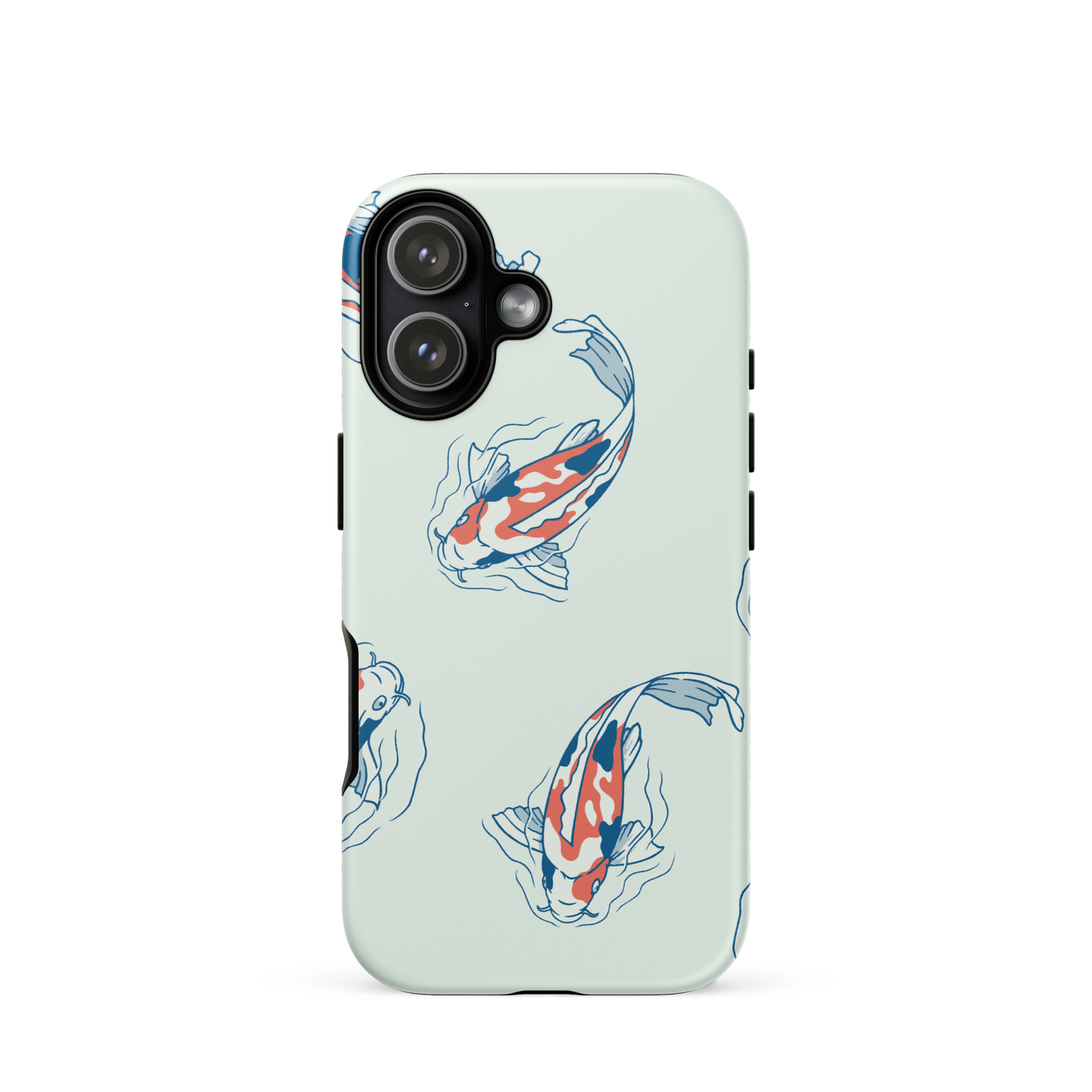 A pattern featuring koi fish gracefully swimming across a calm blue pond. A minimalist design inspired by Japanese illustration, bringing a gentle sense of peace and serenity.