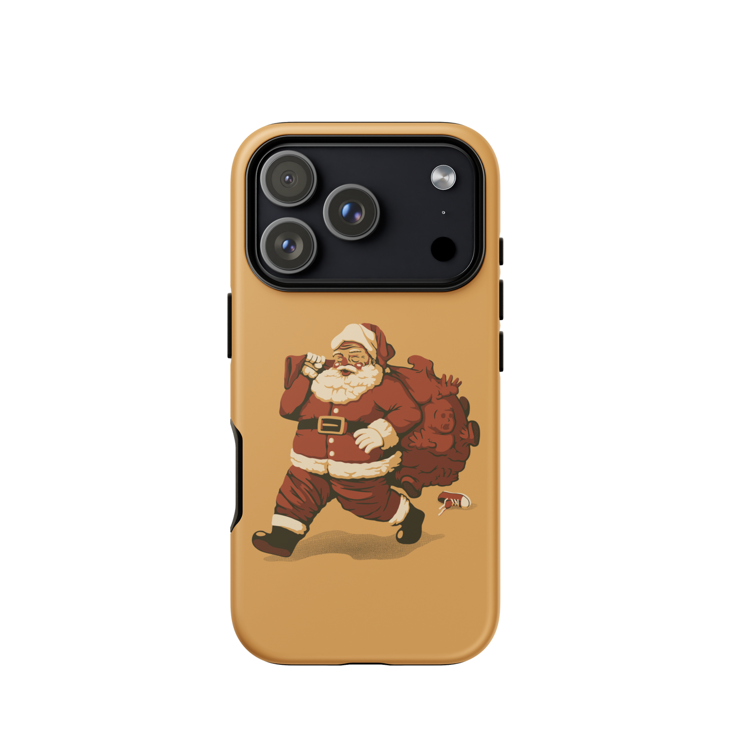 A cute Santa Claus carrying a red bag full of what appear to be gifts, but when you look closer you can see that there are several little boys. A fun art that mixes up the story that the good boys are going to get charcoal from Santa, but this time Santa is taking them.