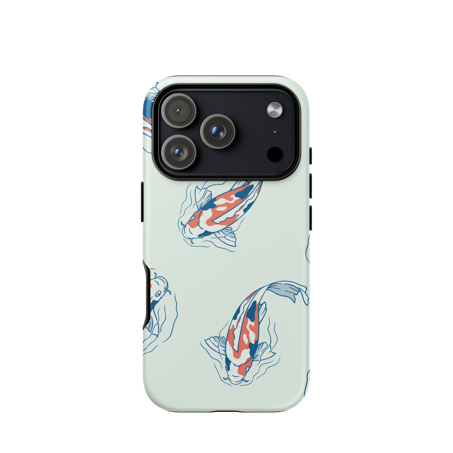A pattern featuring koi fish gracefully swimming across a calm blue pond. A minimalist design inspired by Japanese illustration, bringing a gentle sense of peace and serenity.