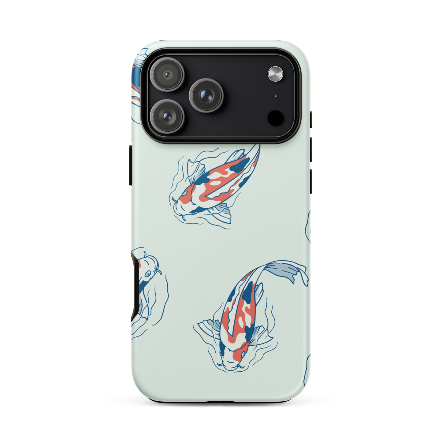 A pattern featuring koi fish gracefully swimming across a calm blue pond. A minimalist design inspired by Japanese illustration, bringing a gentle sense of peace and serenity.