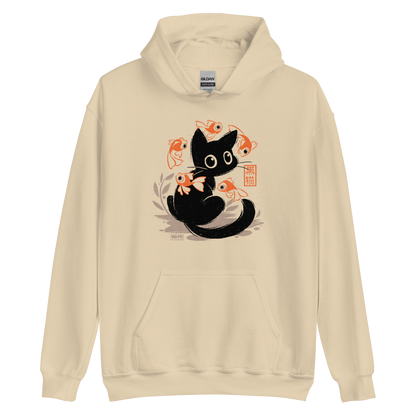This unique design features a charming black cat amidst playful koi, rendered in beautiful Sumi-e ink style. A perfect blend of Japanese art and anime whimsy for any cat lover.