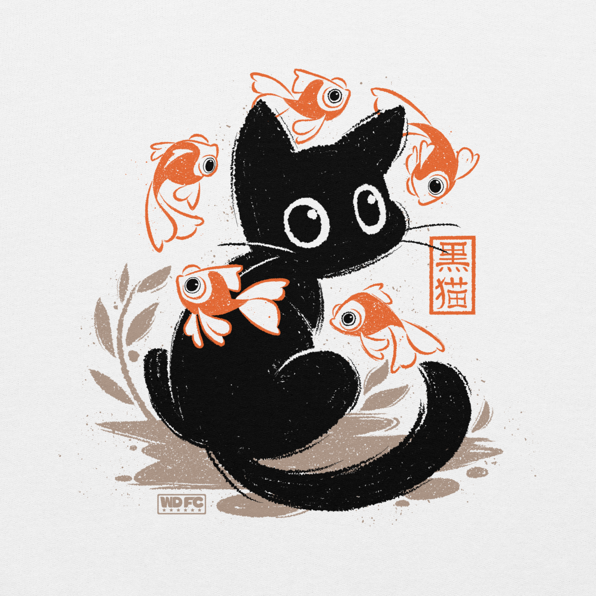 This unique design features a charming black cat amidst playful koi, rendered in beautiful Sumi-e ink style. A perfect blend of Japanese art and anime whimsy for any cat lover.
