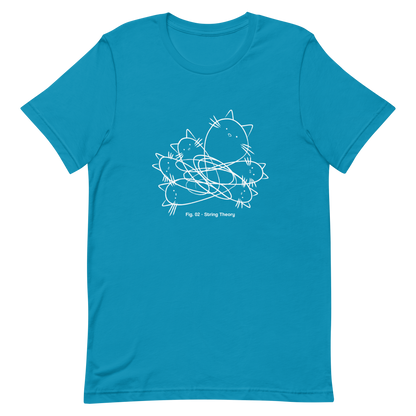 A group of cute kittens tangled in strings, as if playing with yarn. This design visually plays on the concept of "String Theory," blending science and humor. Ideal for cat lovers, science buffs, and anyone who enjoys fun and clever prints.