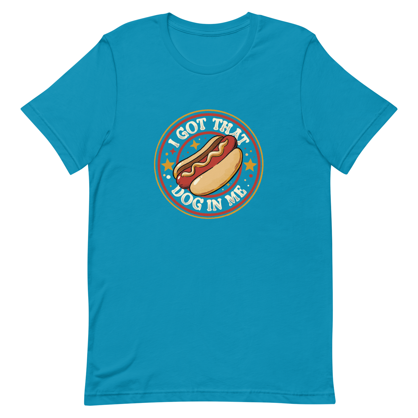 A retro-styled hotdog illustration surrounded by stars with the phrase “I Got That Dog In Me”. It combines humor and vintage design with a playful twist on the popular meme expression. The perfect gift for meme lovers, food enthusiasts, and anyone who enjoys bold, funny, and quirky designs.
