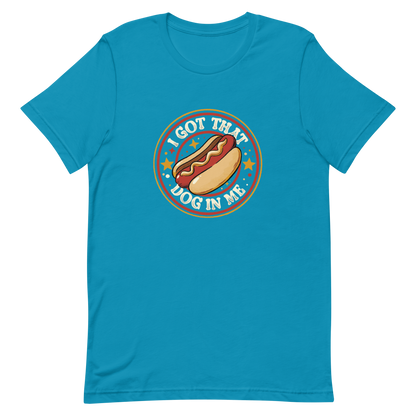 A retro-styled hotdog illustration surrounded by stars with the phrase “I Got That Dog In Me”. It combines humor and vintage design with a playful twist on the popular meme expression. The perfect gift for meme lovers, food enthusiasts, and anyone who enjoys bold, funny, and quirky designs.