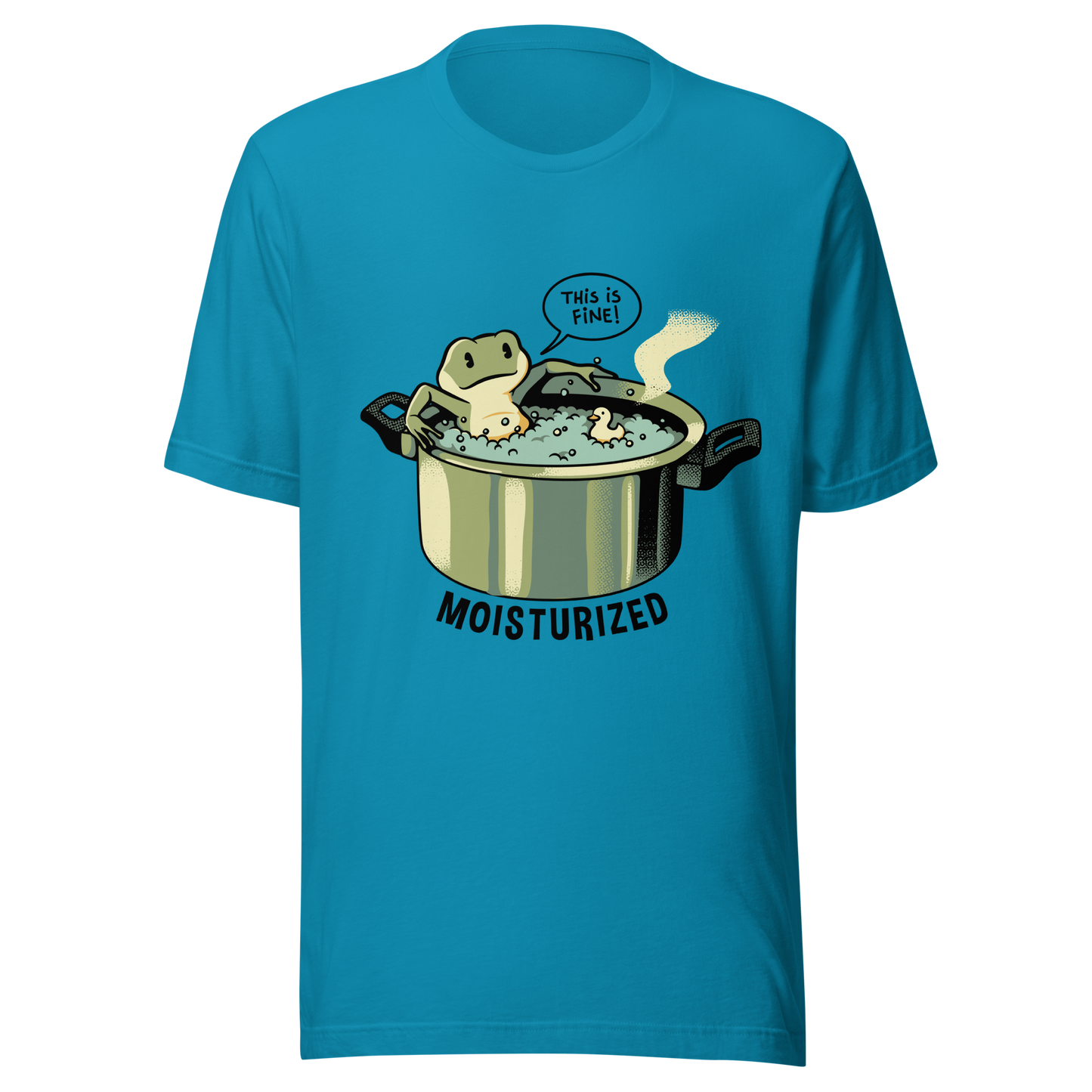 A relaxing frog enjoys a bath in a pot of boiling water while calmly saying, “This is fine”. This artwork combines sarcastic humor with an unexpectedly relaxed vibe. Perfect for frog lovers, memes, irony, and a touch of playful absurdity.