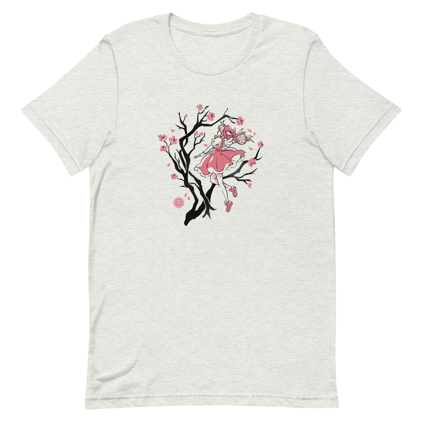 A magical girl floats gracefully among blooming sakura branches, captured in a minimalist sumi-e style. A delicate blend of Japanese tradition, anime nostalgia, and soft fantasy charm.