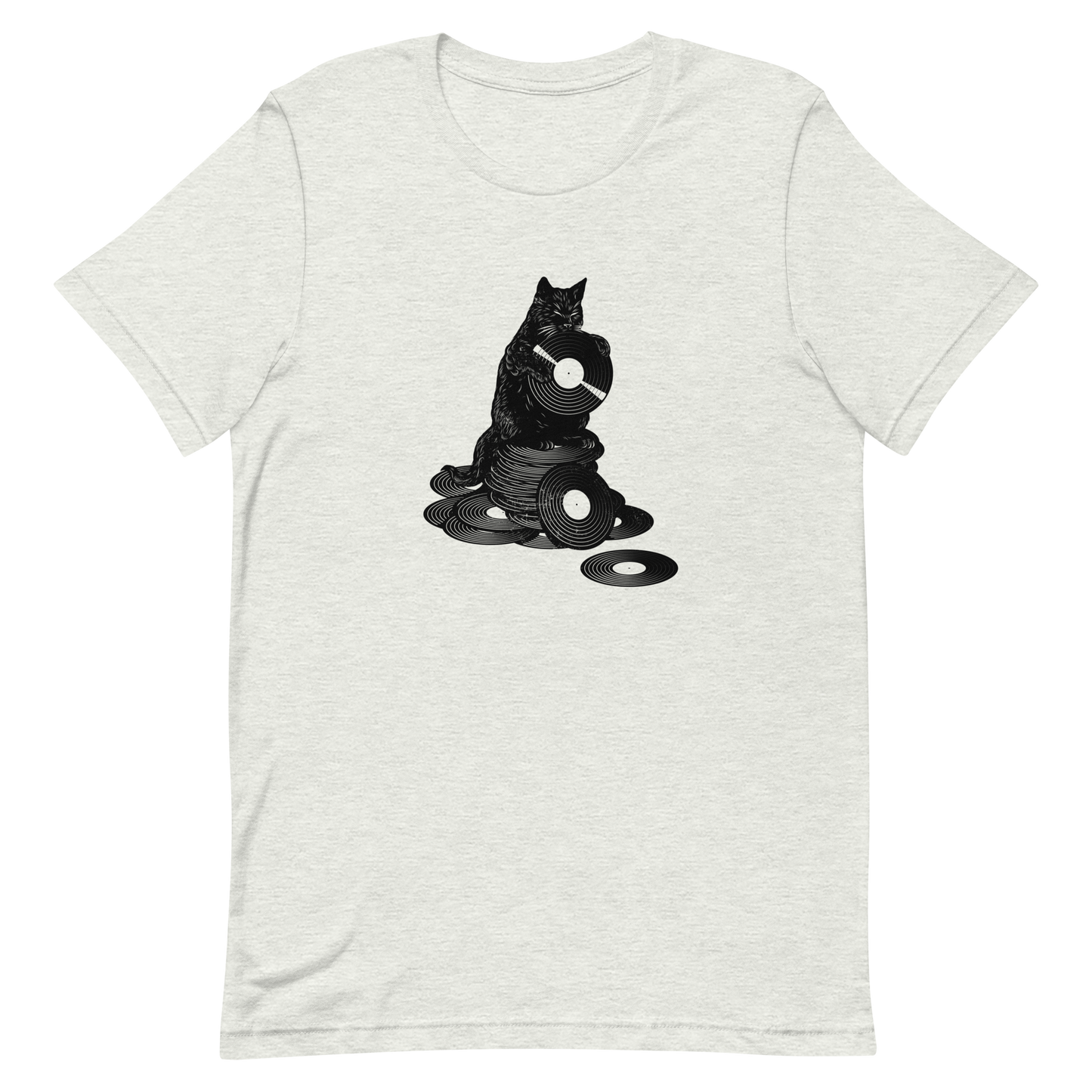 This design features a black cat cozily perched atop a stack of vinyl records, clutching one like it’s pure gold. It’s a tribute to analog lovers, feline charm, and the timeless joy of spinning a record. Perfect for music collectors, cat enthusiasts, and anyone with a nostalgic soul.