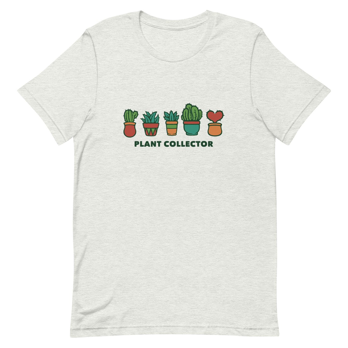 This cute illustration features five potted cacti, each from a different species, including one charming heart shaped cactus. The text “Plant Collector” below adds a playful touch, making it a perfect gift for plant lovers, gardeners, and anyone who can’t resist a little green in their life.
