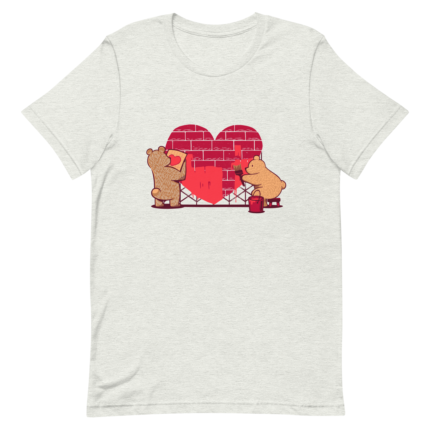 A cute illustration of two bears building and painting a heart, symbolising care, teamwork, and nurturing love. A sweet and playful design, perfect for Valentine’s Day and for anyone who believes love is something you create together.