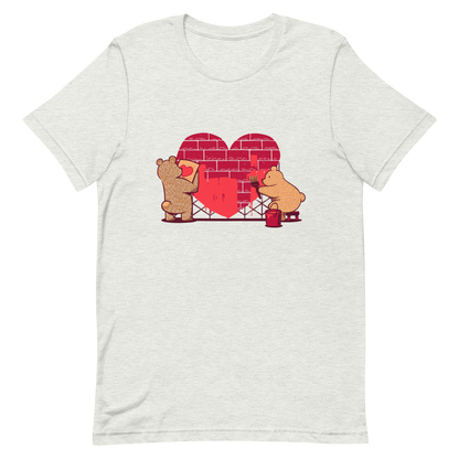 A cute illustration of two bears building and painting a heart, symbolising care, teamwork, and nurturing love. A sweet and playful design, perfect for Valentine’s Day and for anyone who believes love is something you create together.