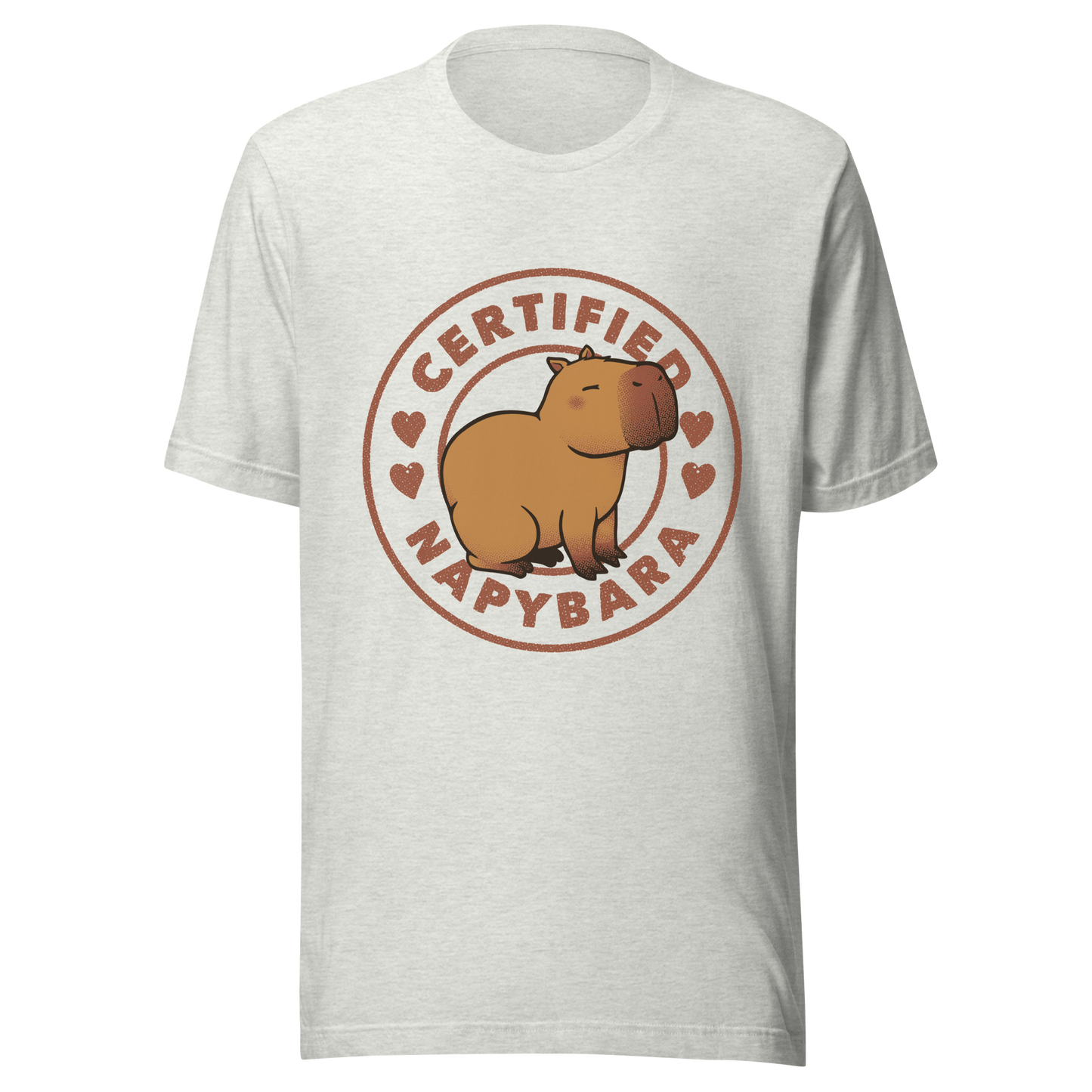 An art piece in warm beige and brown tones featuring a relaxed, sleepy capybara sitting peacefully beside the phrase “Certified Napybara”. A cozy, humorous design perfect for anyone who relates to slow days, loves capybaras, and fully embraces the art of taking naps.