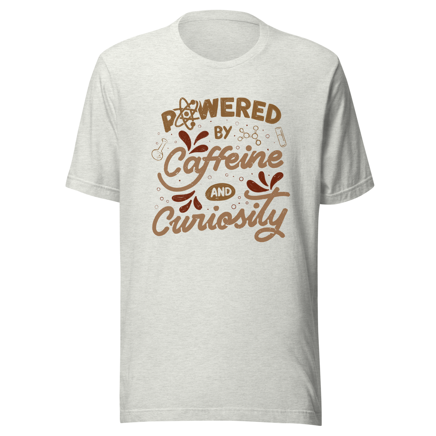 A vintage-style lettering artwork featuring the phrase “Powered by Caffeine and Curiosity” decorated with chemistry symbols, molecules and scientific details. This design captures the restless mind of those who question everything and rely on coffee to keep curiosity alive. Ideal for researchers, lab workers, students, science geeks and caffeine lovers. 