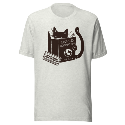 A minimalist illustration of a black kitten reading a book titled “World Domination for Cats,” featuring a humorous “Do Not Remove From Library” sticker. A playful artwork that captures the clever and ambitious nature of cats, perfect for cat lovers and fans of witty minimalist designs.