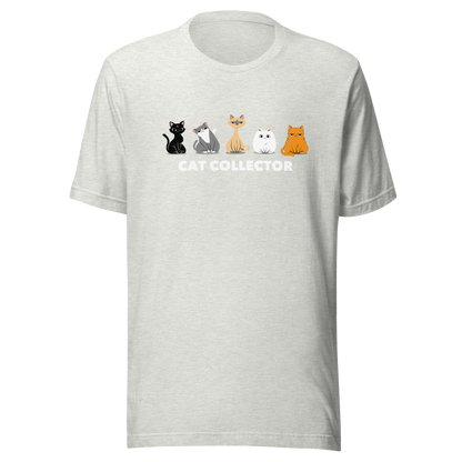 An adorable illustration featuring five kittens sitting side by side: a black kitten, a gray and white kitten, a Siamese, a fluffy white, and an orange cat. Below them, the phrase “Cat Collector” celebrates the joy of loving (and collecting) cats. A playful and charming design perfect for true cat lovers.