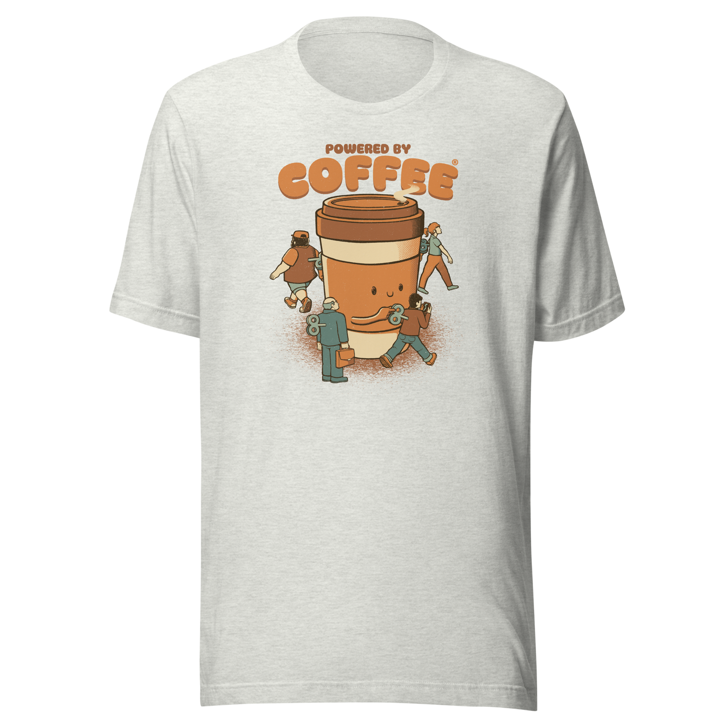 A playful illustration of a giant coffee cup winding up tiny wind-up dolls, a fun nod to caffeine as the fuel that keeps life moving. Featuring the phrase “Powered By Coffee”, it’s the perfect gift for coffee lovers who can’t function without their daily cup.