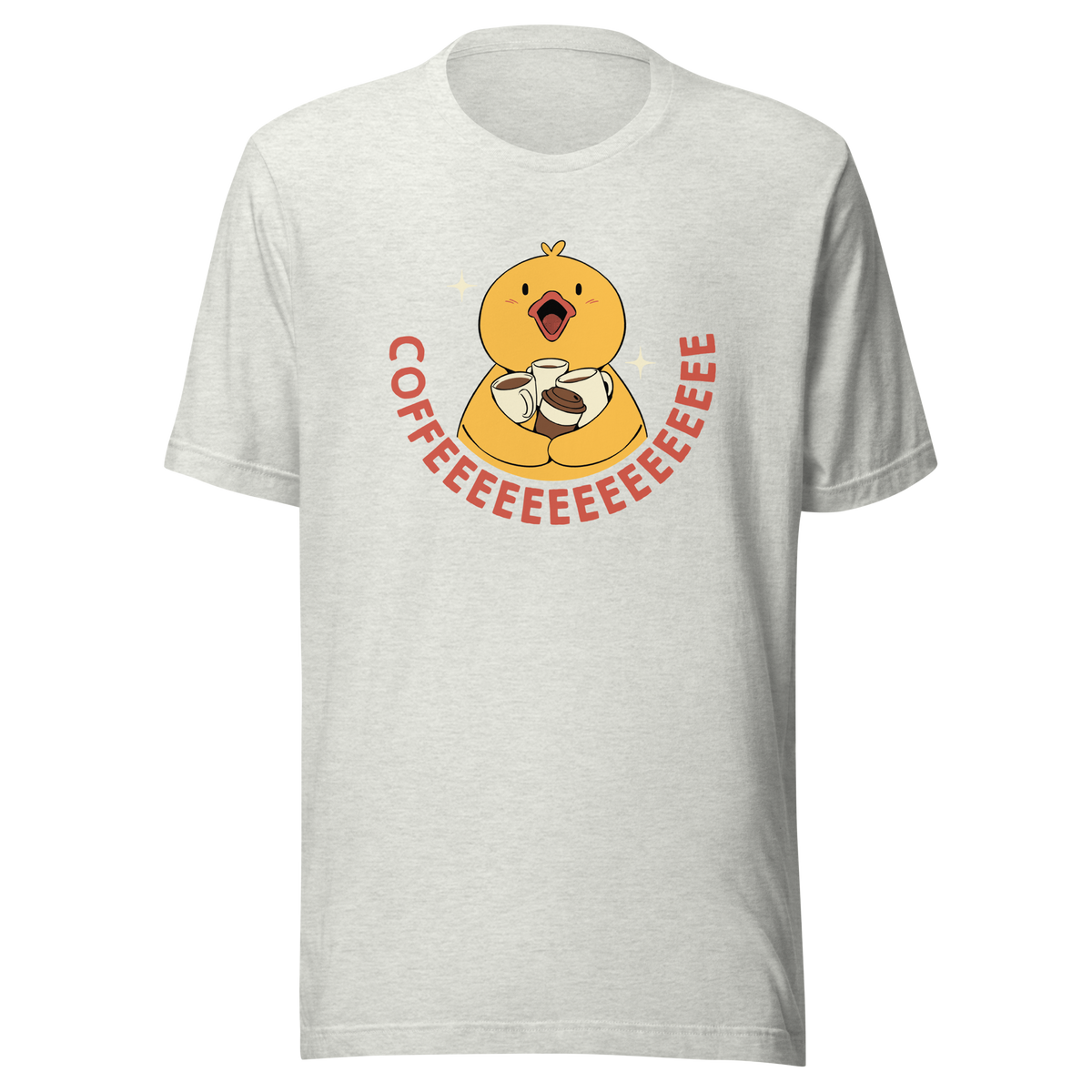 A cute and lively duck holds several cups of coffee, demonstrating his devotion to caffeine. This fun design perfectly captures the feeling of needing a good dose of coffee to get through the day. Ideal for coffee lovers and people who need a dose of caffeine to start the day.