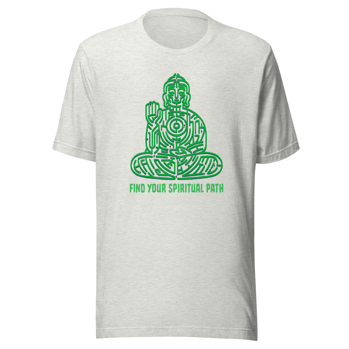 A garden maze shaped like a meditating Buddha, accompanied by the phrase ‘Find Your Spiritual Path’. This symbolic design represents the journey of overcoming life’s challenges and searching for inner balance. A thoughtful artwork for people interested in spirituality, mindfulness, and personal growth.