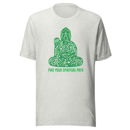 A garden maze shaped like a meditating Buddha, accompanied by the phrase ‘Find Your Spiritual Path’. This symbolic design represents the journey of overcoming life’s challenges and searching for inner balance. A thoughtful artwork for people interested in spirituality, mindfulness, and personal growth.