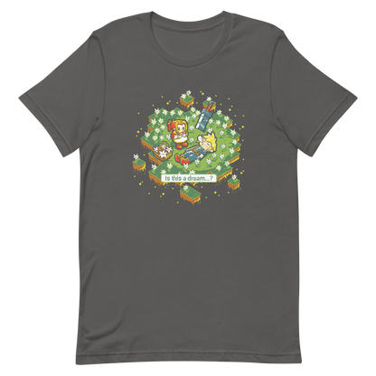 A peaceful pixel scene featuring a dreamy moment between two characters in a floating flower field.