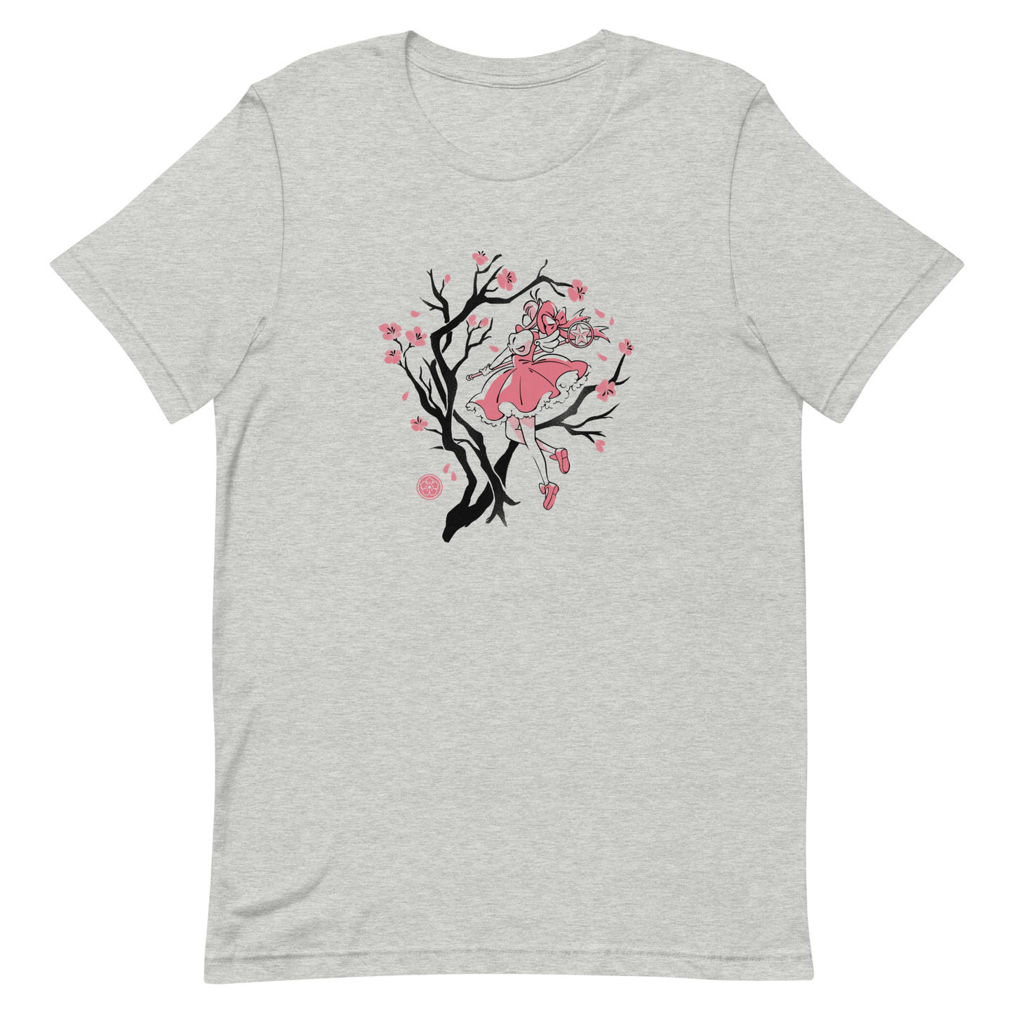 A magical girl floats gracefully among blooming sakura branches, captured in a minimalist sumi-e style. A delicate blend of Japanese tradition, anime nostalgia, and soft fantasy charm.