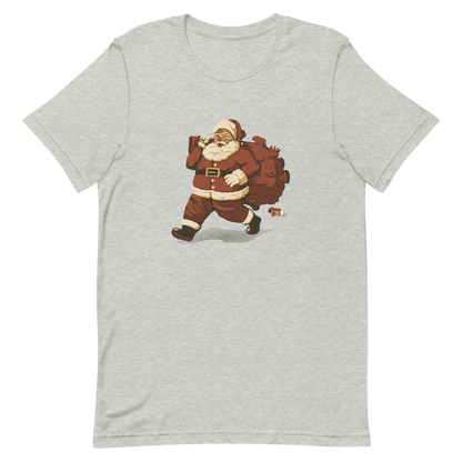 A cute Santa Claus carrying a red bag full of what appear to be gifts, but when you look closer you can see that there are several little boys. A fun art that mixes up the story that the good boys are going to get charcoal from Santa, but this time Santa is taking them.