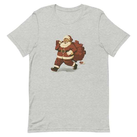 A cute Santa Claus carrying a red bag full of what appear to be gifts, but when you look closer you can see that there are several little boys. A fun art that mixes up the story that the good boys are going to get charcoal from Santa, but this time Santa is taking them.