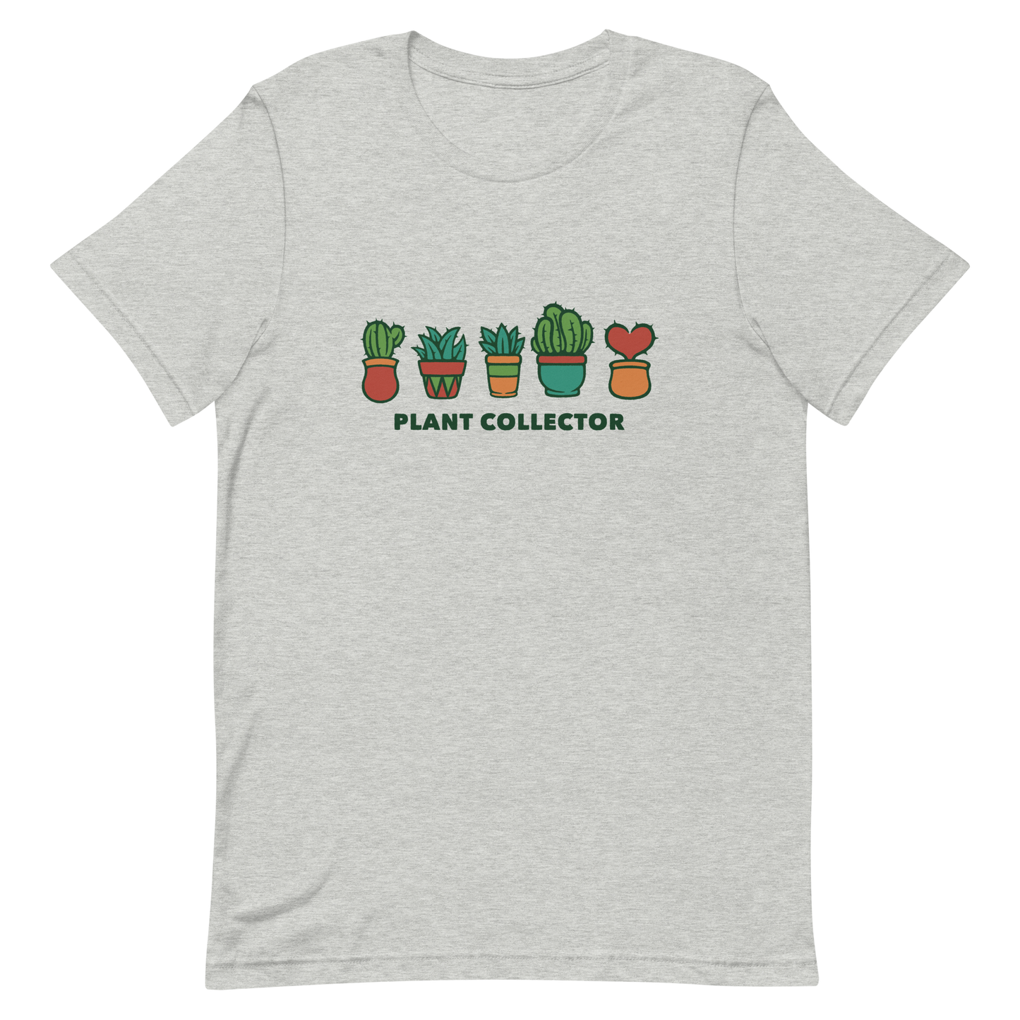 This cute illustration features five potted cacti, each from a different species, including one charming heart shaped cactus. The text “Plant Collector” below adds a playful touch, making it a perfect gift for plant lovers, gardeners, and anyone who can’t resist a little green in their life.